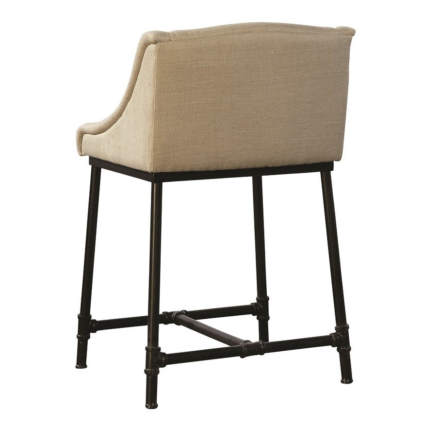 Linen and Iron Pipe Counter Stool